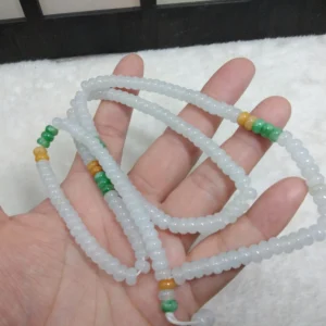 【鈴的寶飾】翡翠三彩車輪珠｜白底清潤，綠黃點睛的百搭長鍊