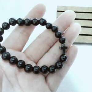 【恩典相伴】天然黑曜石十字架手鍊｜Meiling 手作基督徒飾品，專屬尺寸重新客製訂製，將主的平安隨身配戴
