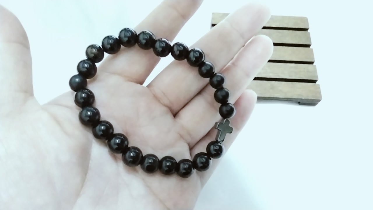 【恩典相伴】天然黑曜石十字架手鍊|Meiling 手作基督徒飾品,專屬尺寸重新客製訂製,將主的平安隨身配戴:圖片 6