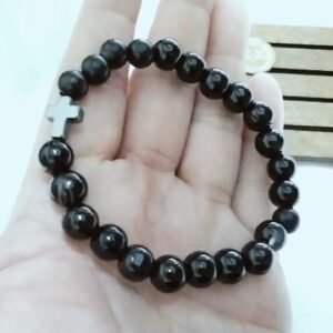 【恩典相伴】天然黑曜石十字架手鍊｜Meiling 手作基督徒飾品，專屬尺寸重新客製訂製，將主的平安隨身配戴
